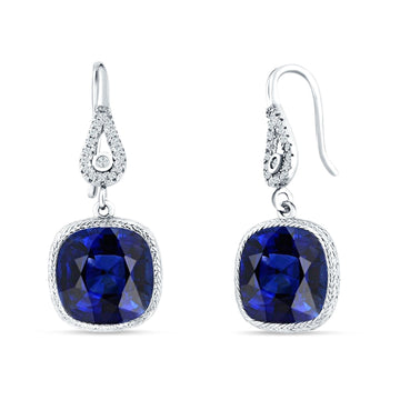 Cushion Drop Dangle Pear Fishhook Earring Blue Sapphire CZ 925 Sterling Silver Wholesale